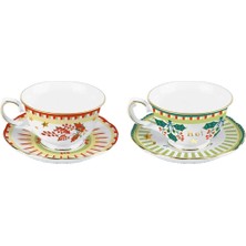 Renkli Yaprak Desenli 2'li Çay Fincan Seti, Şıklık ve Zarafet Sunar