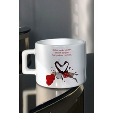 Sevgililer Gününe Özel, Şerbet Baskılı Kahve ve Çay Fincanı, Beyaz Renk