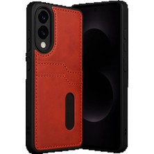 CPT16 Samsung Galaxy S25 Edge Sara Kartvizitli Deri Kılıf - Kırmızı