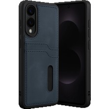 CPT16 Samsung Galaxy S25 Edge Sara Kartvizitli Deri Kılıf - Lacivert