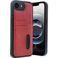 CPT16 iPhone 16E Kılıf Sara Kartvizitli Deri Kılıf - Kırmızı