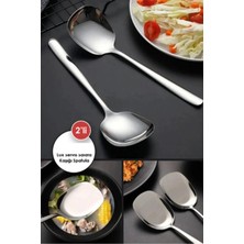 2'li 21 cm Paslanmaz Çelik Servis Salata ve Yemek Kaşığı Seti, Şık ve Kullanışlı