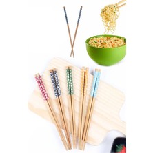 5 Çift Desenli Yıkanabilir Bambu Yemek Çubuğu, Kahverengi, Dayanıklı ve Şık Tasarım