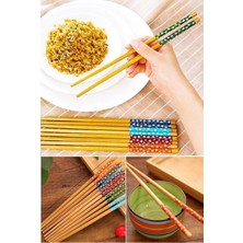 5 Çift Renkli Bambu Ahşap Çizgili Çin Çubuğu, Yıkanabilir ve Kullanışlı Set