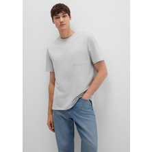 Mavi Cep Detaylı Gri Basic Tişört 066248-70075