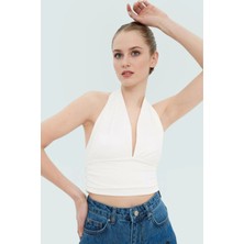 Şık Boyundan Bağlamalı Kolsuz Örme Bluz Uzun Ömürlü Günlük Kullanım Için Modern Stil