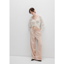 Mavi Beli Bağcıklı Çizgili Bej Pantolon 1011024-90719
