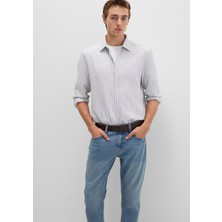 Mavi Çizgili Gri Gömlek 0211693-91013