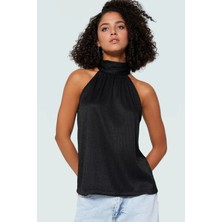 Pilise Örme Bluz Halter Yaka Regular Kalıp Yazlık Iş Elbisesi Uzun Ömürlü Konforlu Kesim