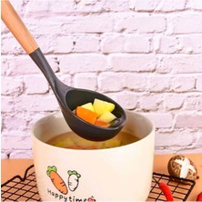 31,5 cm Ahşap Saplı Silikon Kepçe, Çorba ve Yemek Için, Dayanaklı ve Şık Tasarım