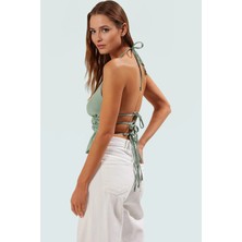 Kadın Dokuma Fitted Bluz Boyundan Bağlamalı Kolsuz Yazlık Premium Kalite Zarifane Tasarım