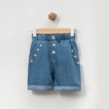 Kız Çocuk Çiçek Nakışlı Rahat Kalıp Yazlık Kot Kumaş  Şort