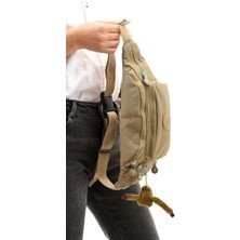 Sanmorris Unisex Klinkır Kumaş Suya Dayanıklı Ayarlanabilir Bej Renkli Bel ve Omuz Çantası