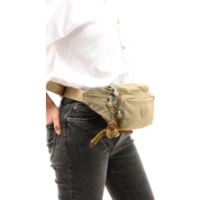 Sanmorris Unisex Klinkır Kumaş Suya Dayanıklı Ayarlanabilir Bej Renkli Bel ve Omuz Çantası