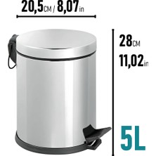 Eforeca Paslanmaz Çelik Pedallı Çöp Kovası 5 Lt - Banyo Ve Ofis İçin İdeal
