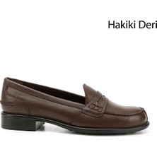 Gön Hakiki Deri Yuvarlak Burun Kısa Topuklu Loafer Kadın Günlük Ayakkabı 24138