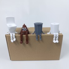 4 Lü Eğlenceli  Dekoratif Banyo Seti(Klozet-Çöp Kovası-Tuvalet Kağıdı-Kaka)