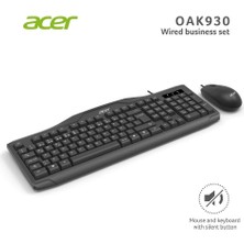 Acer OAK-930 Kablolu Sessiz Tuşlu  Klavye Moue Set Siyah (Klavye 1,40CM-MOUSE 1.60CM Kablo)