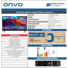 Onvo 32OVF6001H 32" 82 Ekran Uydu Alıcılı Hd Ready Smart LED TV