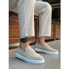 ET0241 Bağcıksız Yüksek Taban Bej Süet Erkek Ayakkabı