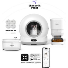 Xenon Smart Akıllı Otomatik Kameralı Kedi Tuvaleti Paslanmaz Çelik Kaseli Mama Kabı LED Işıklı Su Pınarı ve Filtre 4'lü Pet Seti