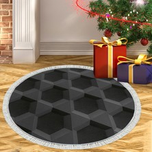 Alanur Home Kaymaz Dijital Mutfak & Salon Halı Trend Saçaklı Yuvarlak Geometrik E5016 Siyah