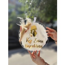 Cizgi Neon Kız Evine Hoşgeldiniz Kapı Süsü Gold-Şeffaf Süsleme 28 cm