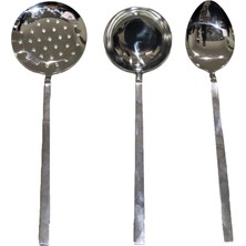 3'lü Servis Seti: Büyük Kepçe, Servis Kaşığı, Kevgir - Şık ve Kullanışlı El Aletleri