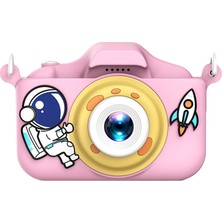 Watch Gear X200 Spaceman Dekor Çift Lensli Çocuk Eğitici Kamera Mini Boyutu Yüksek Çözünürlüklü Çocuk Video Kamera Oyuncak Erkek Kız Için-Pembe (Yurt Dışından)