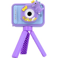 Watch Gear AC10 Hd Çift Lensli 2,4 Inç IPS Ekranlı Çocuk Kamerası, TRIPOD+32GB Hafıza Kartı-Mor (Yurt Dışından)