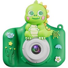 Watch Gear XJ01 Çocuklar Için 2.0 Inç Hd Çift Kamera Dijital Çocuk Kamera Karikatür Tasarım Fotoğraf Video Oyunları-Yeşil Dinozor (Yurt Dışından)