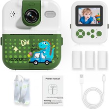 Watch Gear P02 2.4 Inç Anında Baskı Kamerası Karikatür Hayvan Deseni Flip Lens Hd Kamera 32GB Kart + Kart Okuyucu ile Çocuklar Için-Yeşil (Yurt Dışından)