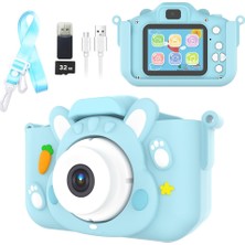 Watch Gear X11S Karikatür Tavşan Şekilli Çocuk Kamera Oyuncak Çocuk Fotoğraf Video Kaydedici 32G Hafıza Kartı-Mavi (Yurt Dışından)