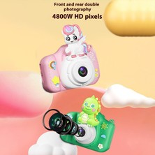 Watch Gear XJ01 2,0 Inç Hd Çift Kameralı Dijital Kamera, 32GB Kart ve Okuyucu ile Çizgi Film Çocuk Kamerası-Yeşil Dinozor (Yurt Dışından)