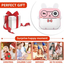 Watch Gear Q5 2.4 Inç Çocuk Kamera Karikatür Tasarım Anında Baskı Fotoğraf Mini Dijital Video Kamera-Pembe + Mavi Dinozor (Yurt Dışından)