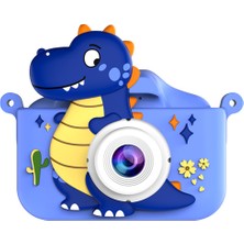 Watch Gear 2.0 Inç Çift Lensli Çocuk Dijital Kamera Karikatür Dinozor Tasarımı Tf Kartsız 1080P Hd Video Kaydedici-Mavi (Yurt Dışından)