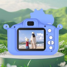 Watch Gear 2.0 Inç Çift Lensli Çocuk Dijital Kamera Karikatür Dinozor Tasarımı Tf Kartsız 1080P Hd Video Kaydedici-Mavi (Yurt Dışından)