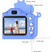 Watch Gear 2.0 Inç Çift Lensli Çocuk Dijital Kamera Karikatür Dinozor Tasarımı Tf Kartsız 1080P Hd Video Kaydedici-Mavi (Yurt Dışından)