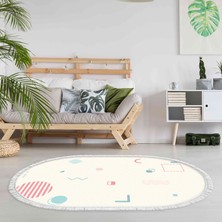 Alanur Home Kaymaz Dijital Mutfak & Salon Halı Yıldız Deri Saçaklı Oval Geometrik E5015 Beyaz