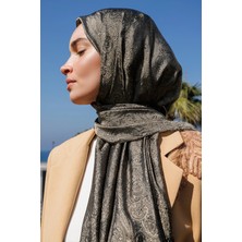 Mooncorn Moren Desen Shine Line Şal Siyah-Bej