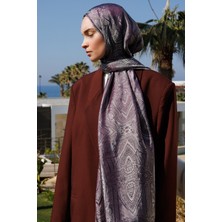 Mooncorn Liva Desen Shine Line Şal Mor-Gri