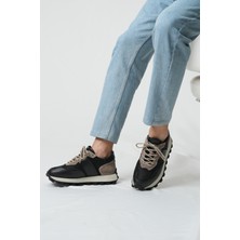 Sarasota Model Gerçek Deri El Yapımı Erkek Siyah Bej Sneaker Ayakkabı