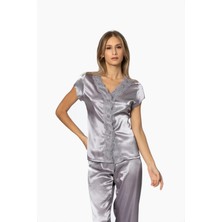 Saten Gecelik Sabahlık Pijama Takım Şort Takım 6'lı Gelin Çeyiz Seti - 6010 Royal