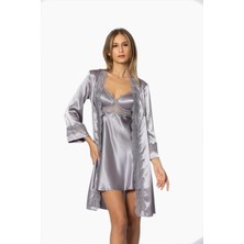 Saten Gecelik Sabahlık Pijama Takım Şort Takım 6'lı Gelin Çeyiz Seti - 6010 Royal