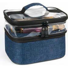 Mavi Seyahat Makaj Çantası, Profesyonel ve Bölmeli Kozmetik Seti