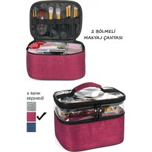 Mor Seyahat Makyaj Çantası, Çift Bölmeli Organizer, Aksesuar ve Bakım Çantası
