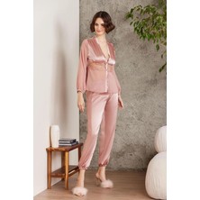 Saten Gecelik Sabahlık Pijama Takım Şort Takım 6'lı Gelin Çeyiz Seti - 6005 Brandy