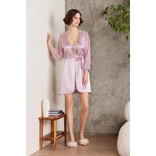 Saten Gecelik Sabahlık Pijama Takım Şort Takım 6'lı Gelin Çeyiz Seti - 6005 Rose