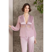 Saten Gecelik Sabahlık Pijama Takım Şort Takım 6'lı Gelin Çeyiz Seti - 6005 Rose
