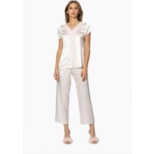 Saten Gecelik Sabahlık Pijama Takım Şort Takım 6'lı Gelin Çeyiz Seti - 6010 Inci